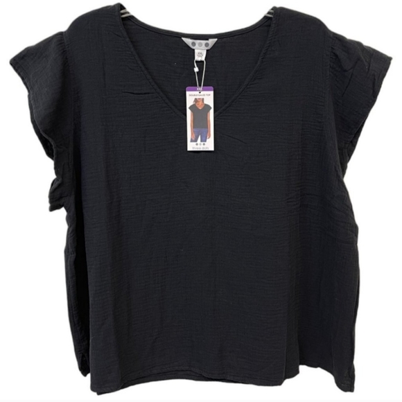 Three Dots Double Gauze Flutter Sleeve Top in Black Size XL MSRP $138 W-538 - Picture 3 of 9